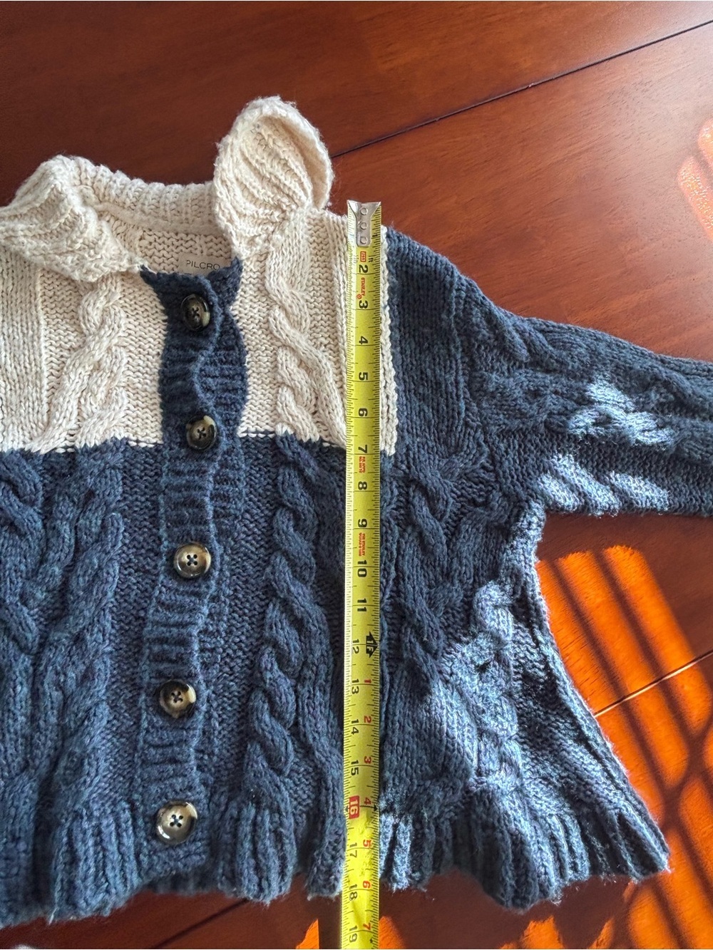 Pilcro Navy and Cream Shawl-Collar Cable Knit Cardigan sz XXS - Picture 5 of 14
